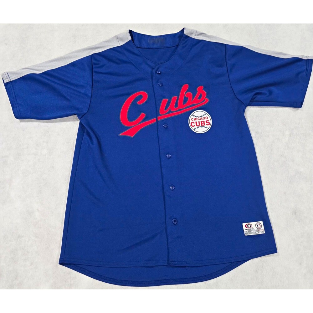 Chicago Cubs Jersey Mens M True Fan Blue Button Up Baseball Shirt